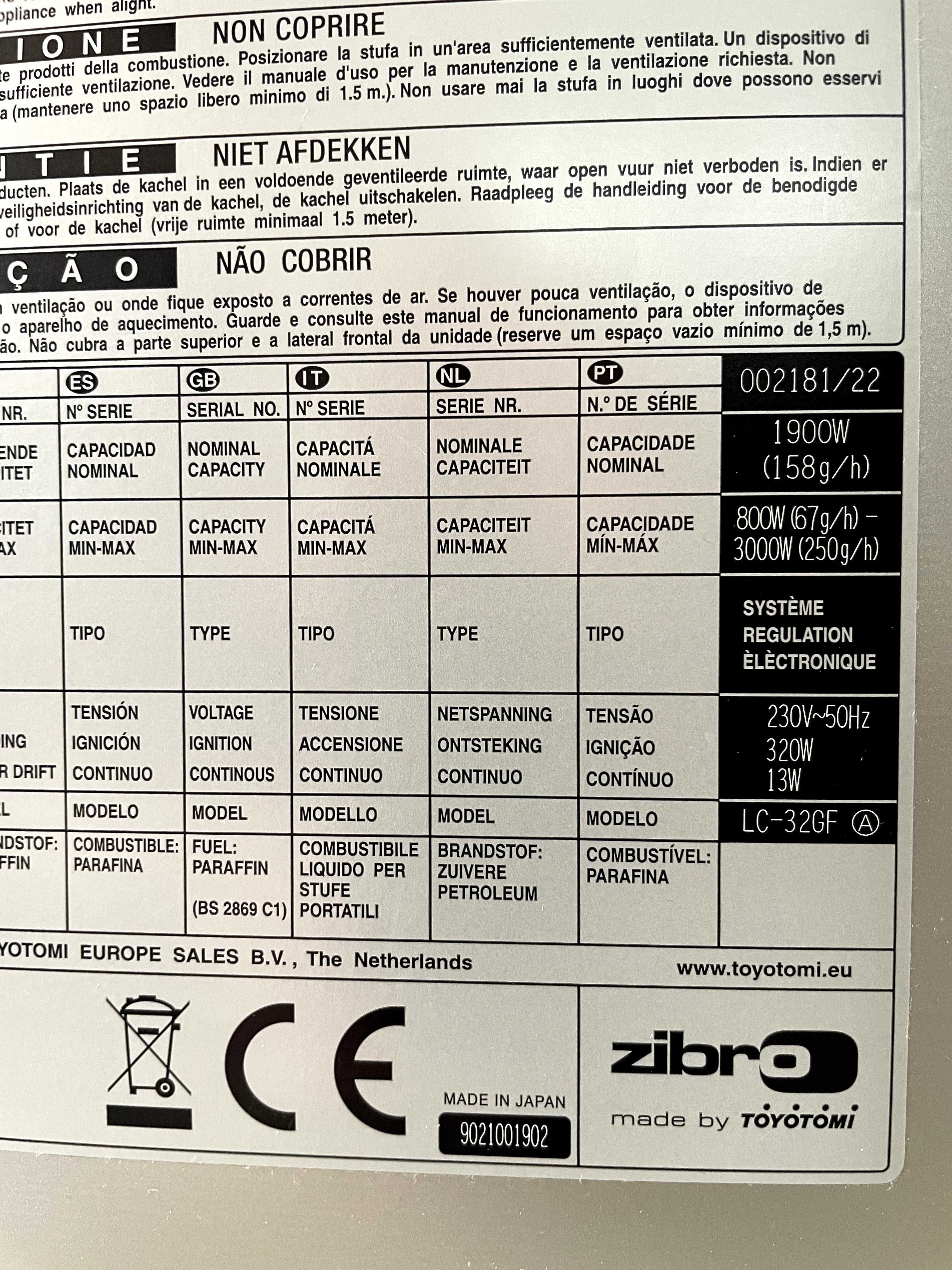 Japoński piecyk naftowy 3kW Toyotomi Zibro 2230 / Zibro LC-32
