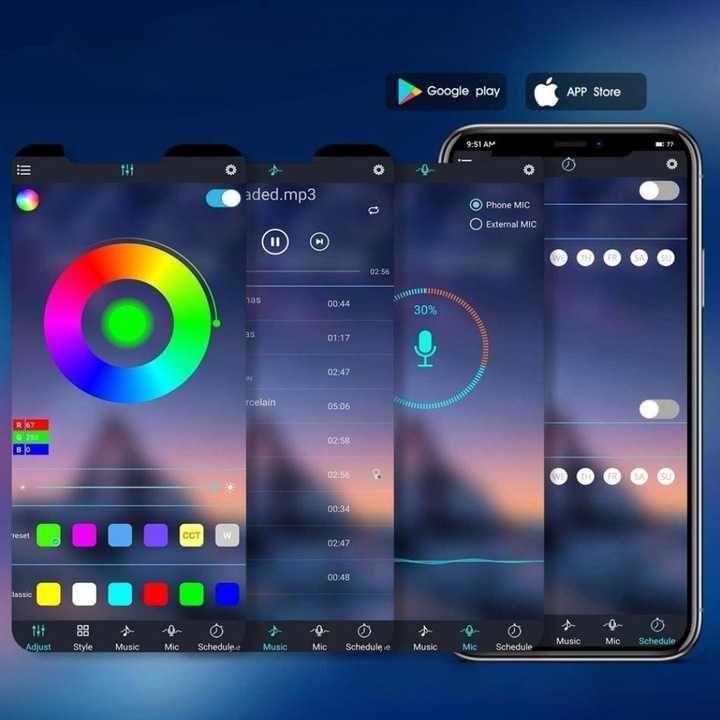 Taśma LED RGB 10m Neon Kolorowa Aplikacja Bluetooth Mocna Pasek Listwa
