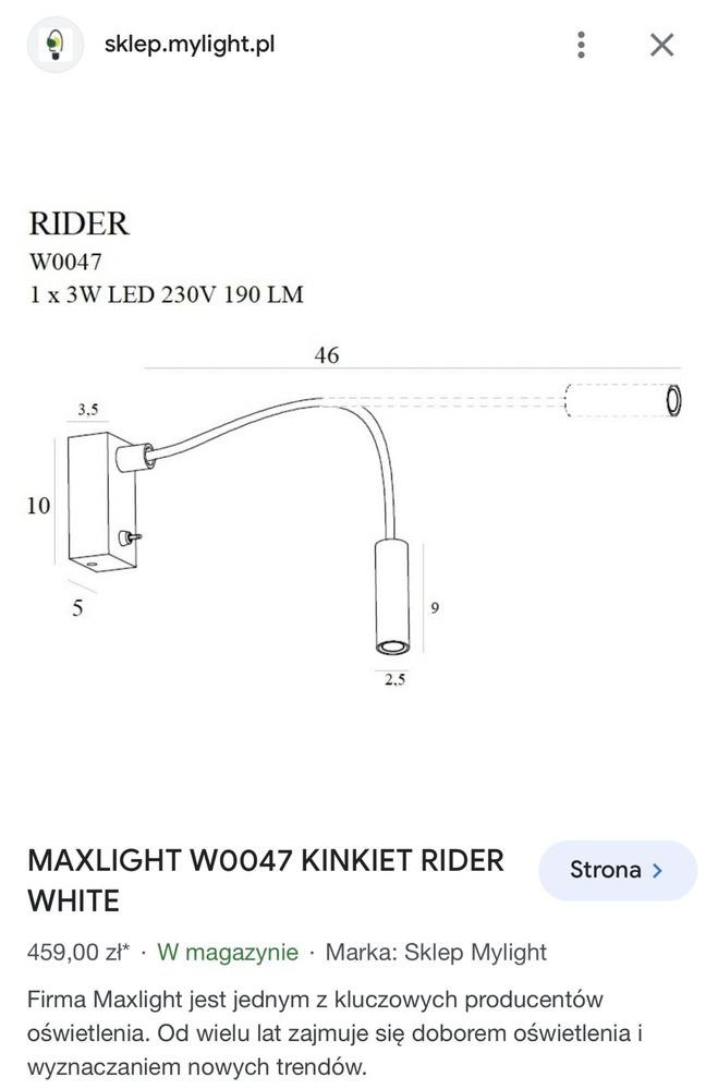Kinkiet Maxlight rider  W0047 biały