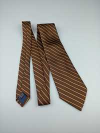 Cacharel Paris brązowy jedwabny krawat w paski