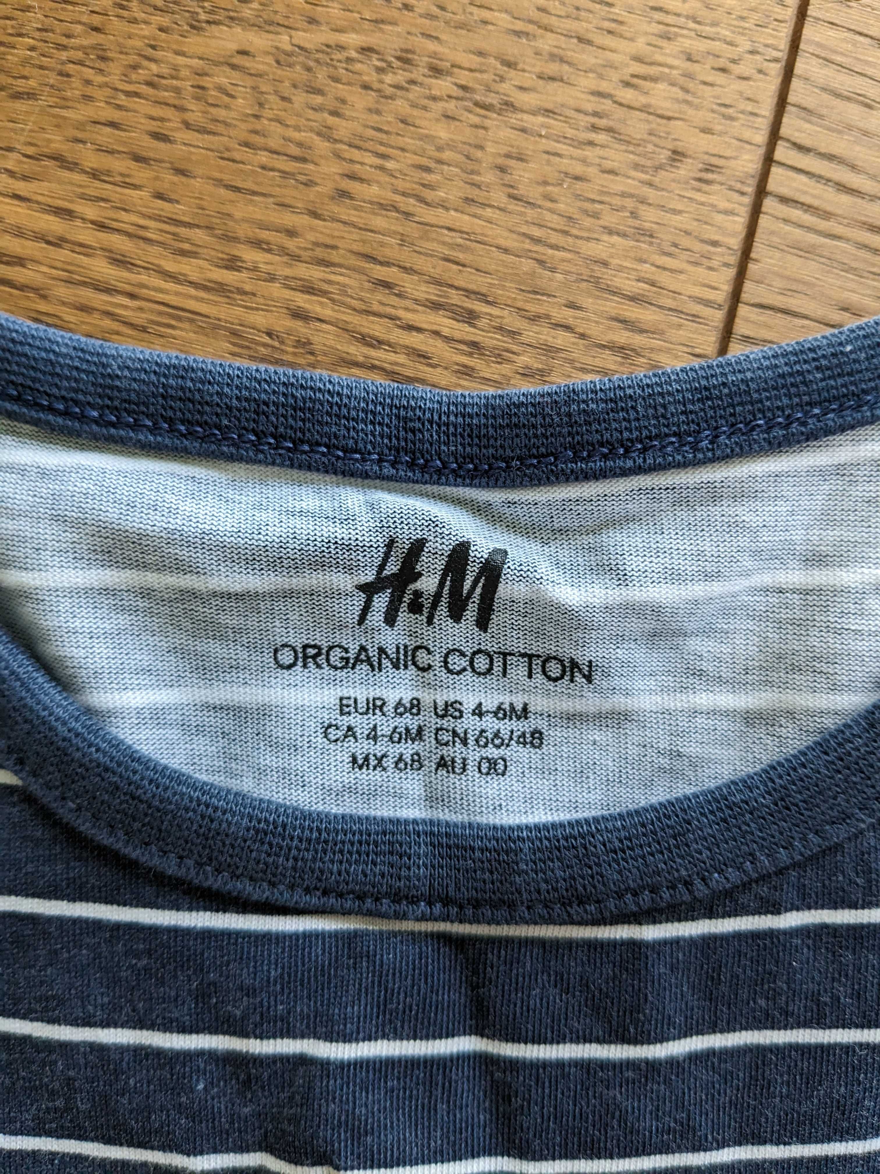 Sukienka H&M 68 krótki rękawek tunika granatowa w białe paski,bawełna