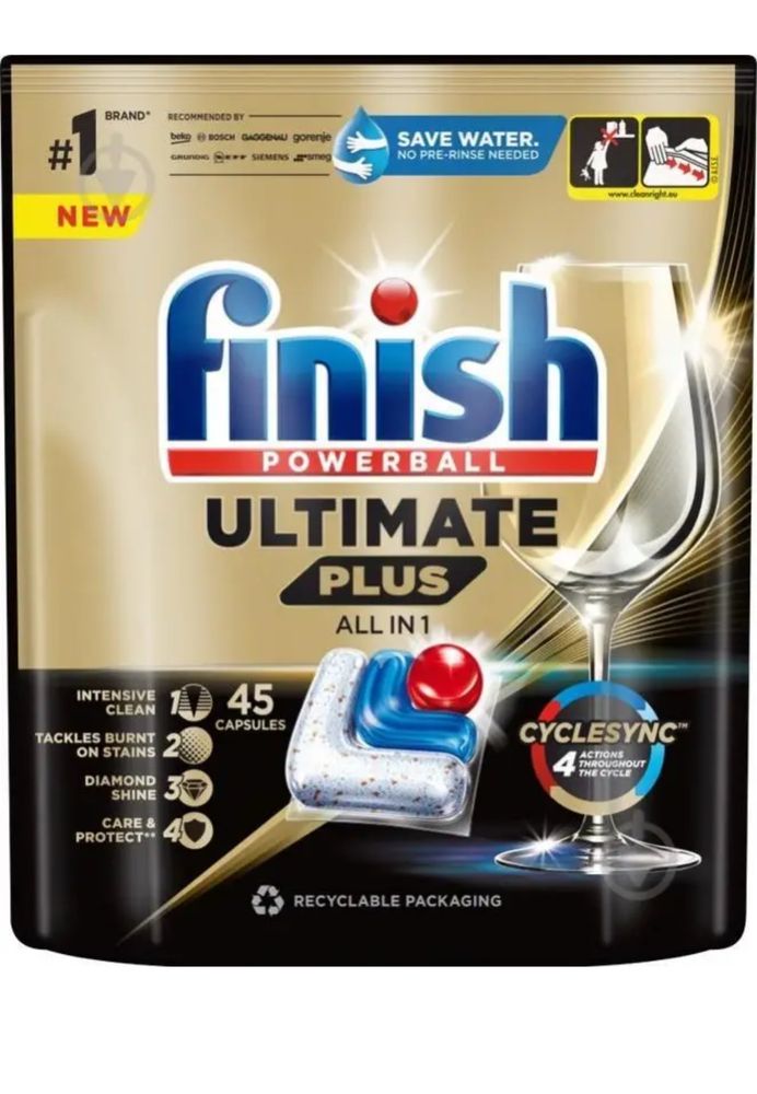 Капсули для миття посуду ALL IN 1 ULTIMATE PLUS FINISH 45ШТ