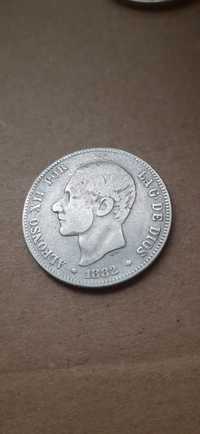 Moneta 2 Pesety 1882r. Hiszpania Srebro