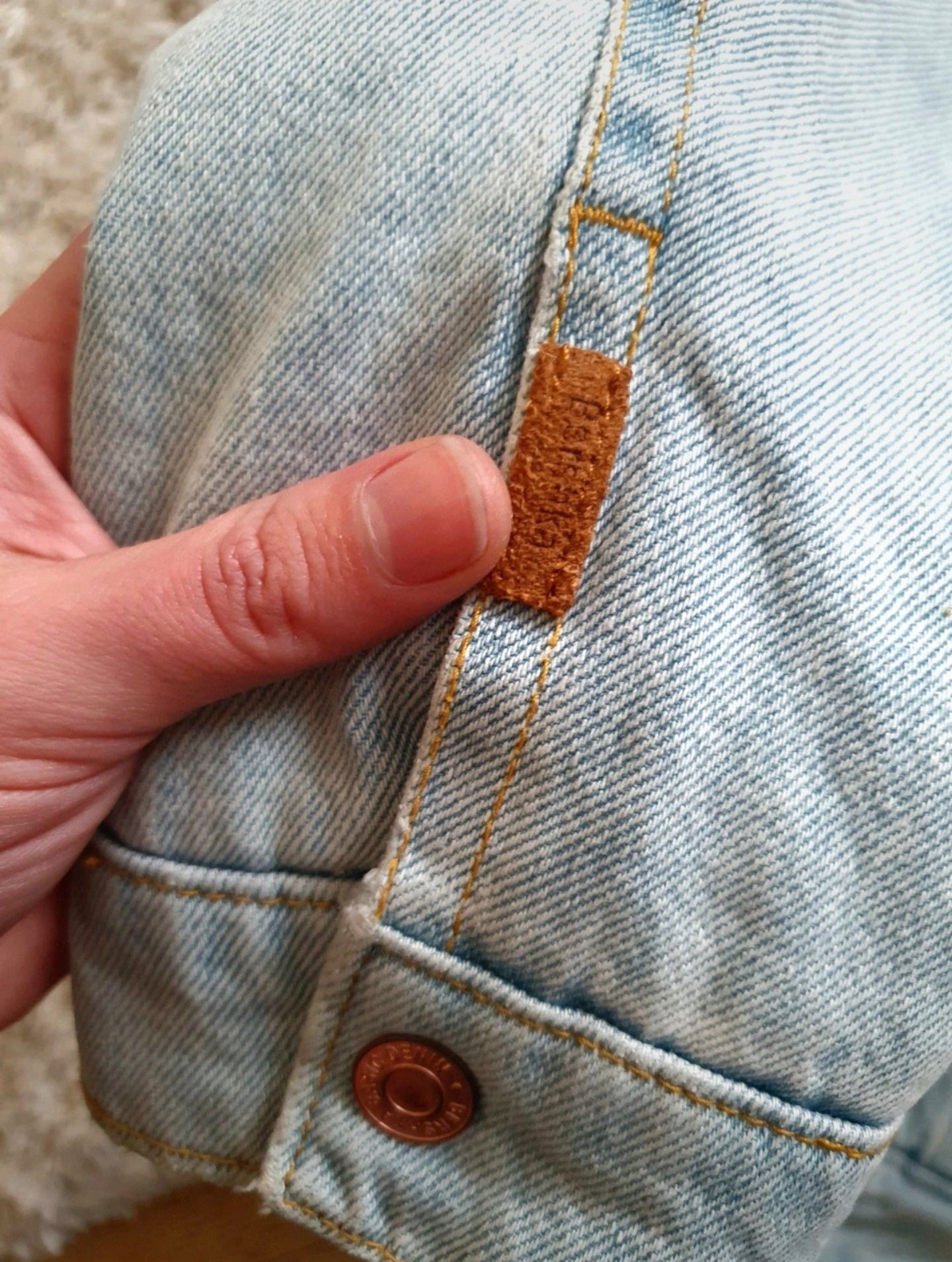 Kurtka bershka jeansowa sherpa jacket jasna amerykańska old style