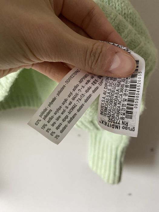 Zara miętowy sweter alpaka wełna