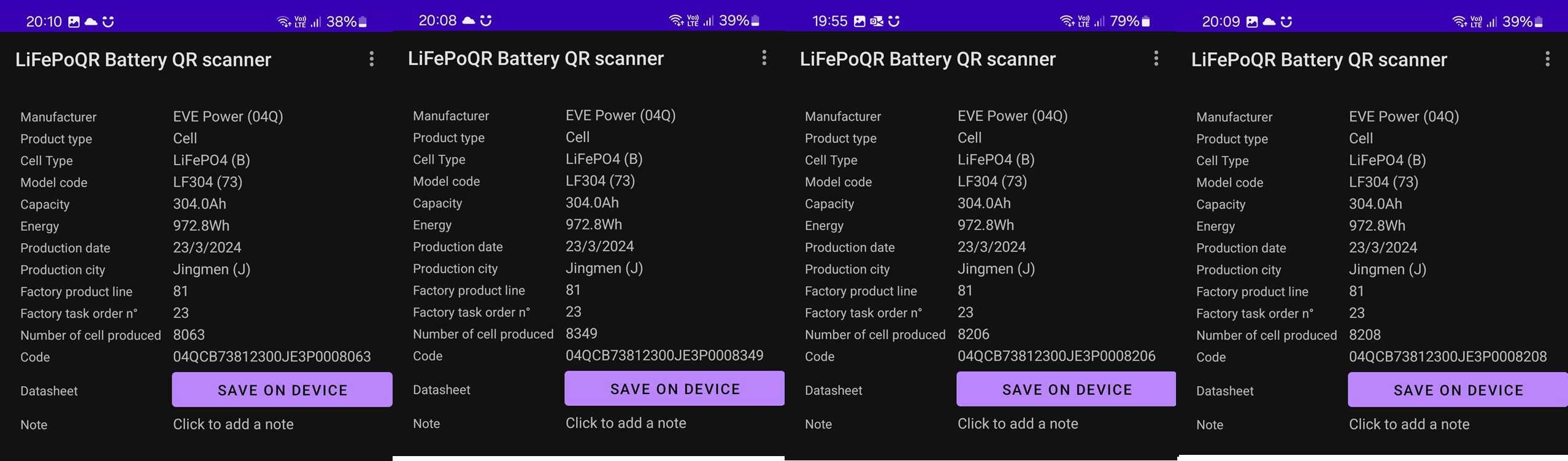 Акумулятори LiFePO4 EVE LF304 (3.2V, 304Ah) A grade призматичні, 4шт.