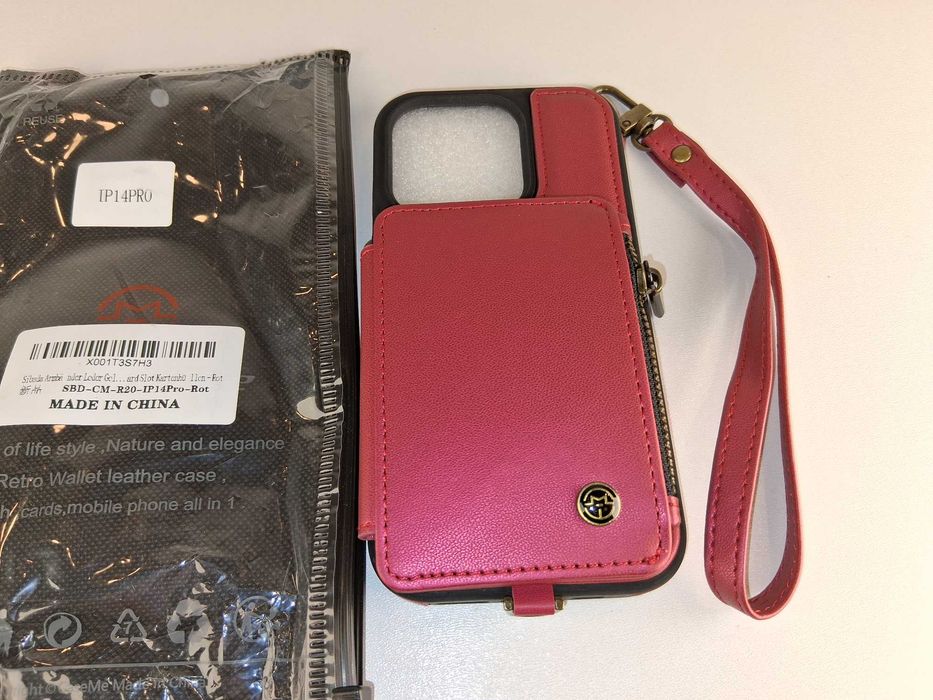 Y012 Eleganckie Etui Portfel Skórzane Czerwone iPhone 14 Pro Pasek