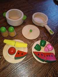 Набір посуду для дітей Фрукти Овочі з дерева Дерев'яна кухня