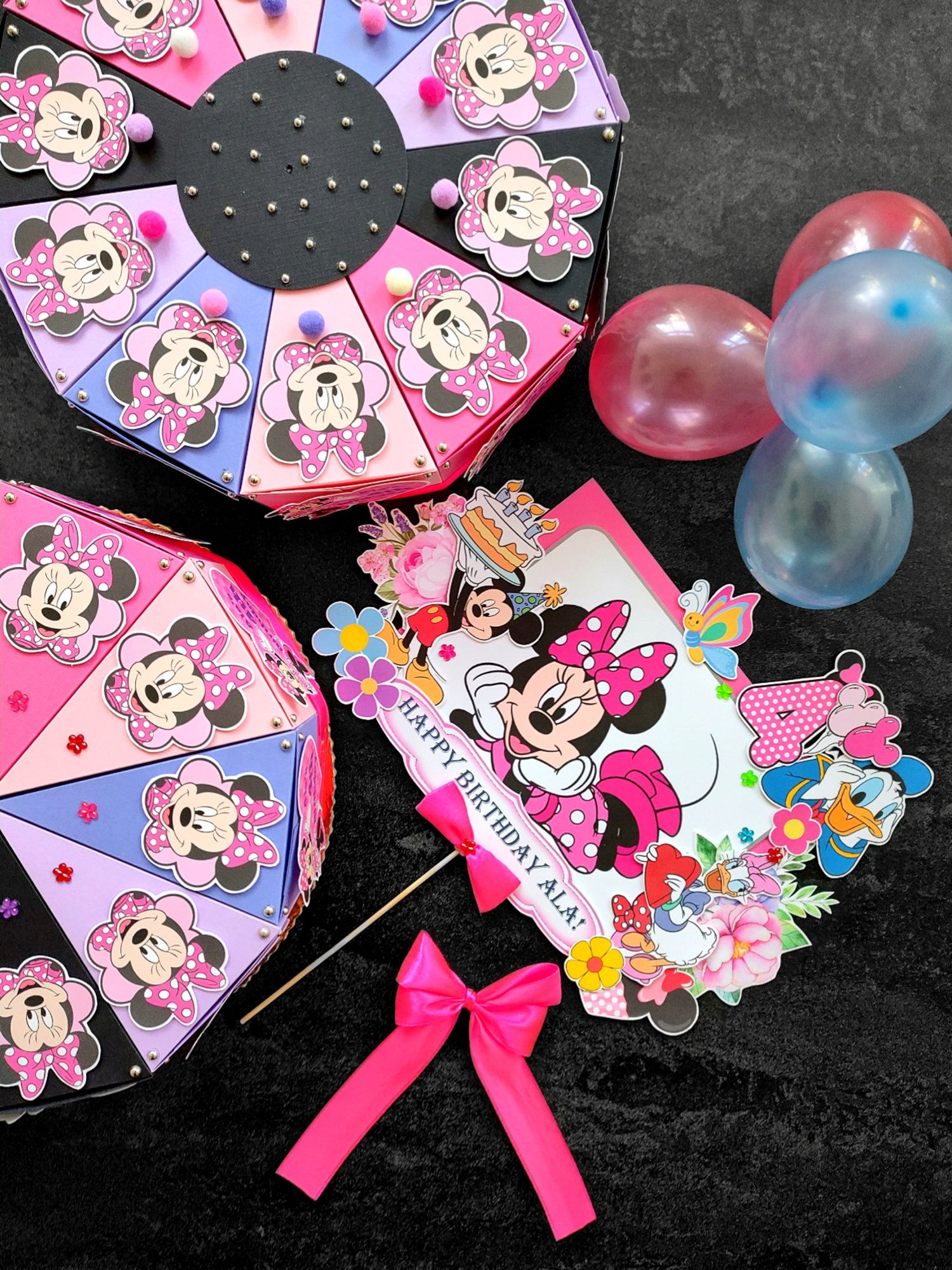 Papierowy pudełkowy tort do przedszkola żłobka Myszka Minnie Mickey