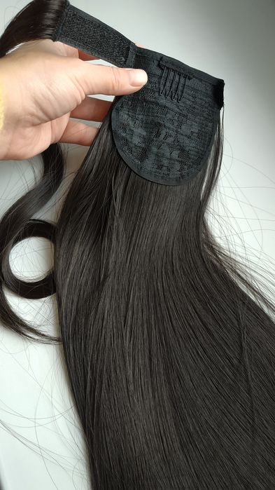 Хвіст темний коричневий Dark brown/ накладний/ шиньйон/ штучне волосся