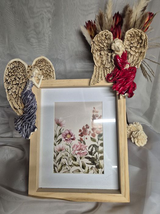 Anioły na ramkę, ramka na zdjecia, prezent, Rękodzieło