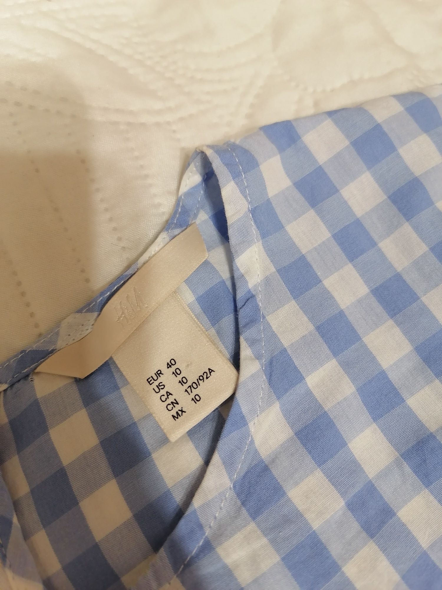 H&M 100% bawełna śliczna bluzka z długim ozdobnym rękawem biało błękit