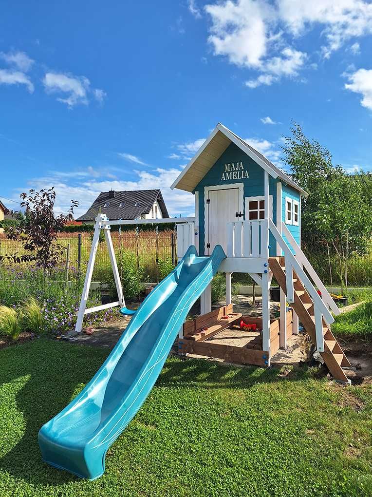 Drewniany Domek Dla Dzieci Plac Zabaw z Huśtawkami Ślizgiem