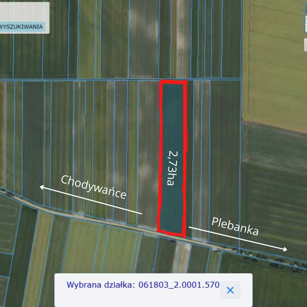 Pole orne 2,73 ha  – Chodywańce, dojazd asfaltowy