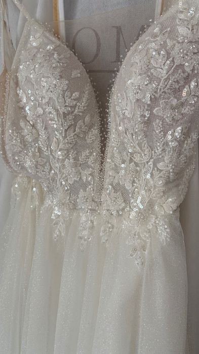 Suknia ślubna brokatowa ciepła biel Violet