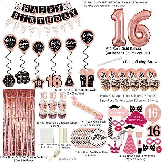 Zestaw ozdób na 16 urodziny, balony, girlandy, talerzyki