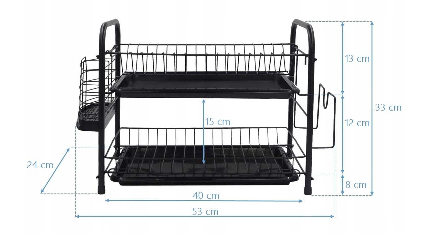 Nowoczesna Suszarka Do Naczyń Czarna Ociekacz Dwupoziomowa *WYPRZEDAŻ*