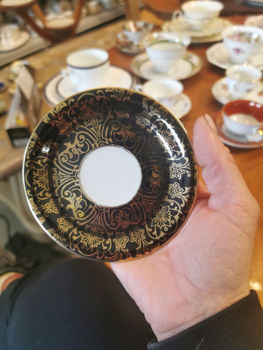 DUO stara porcelana Bavaria czarny złoty filiżanka spodek