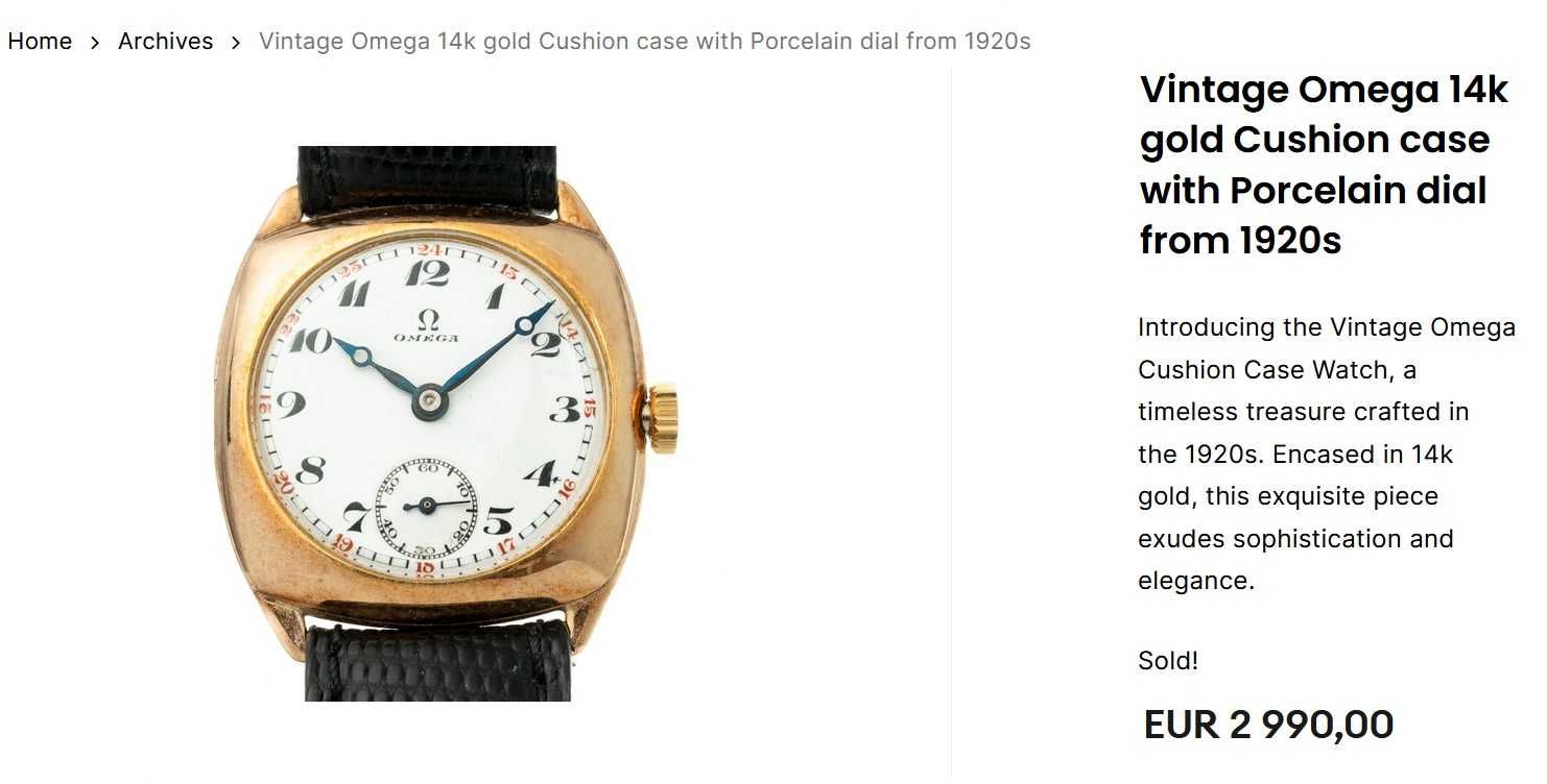 Złoty Zegarek OMEGA Cushion 1920's 14K Gold 585 Mech Unikat Pudełko