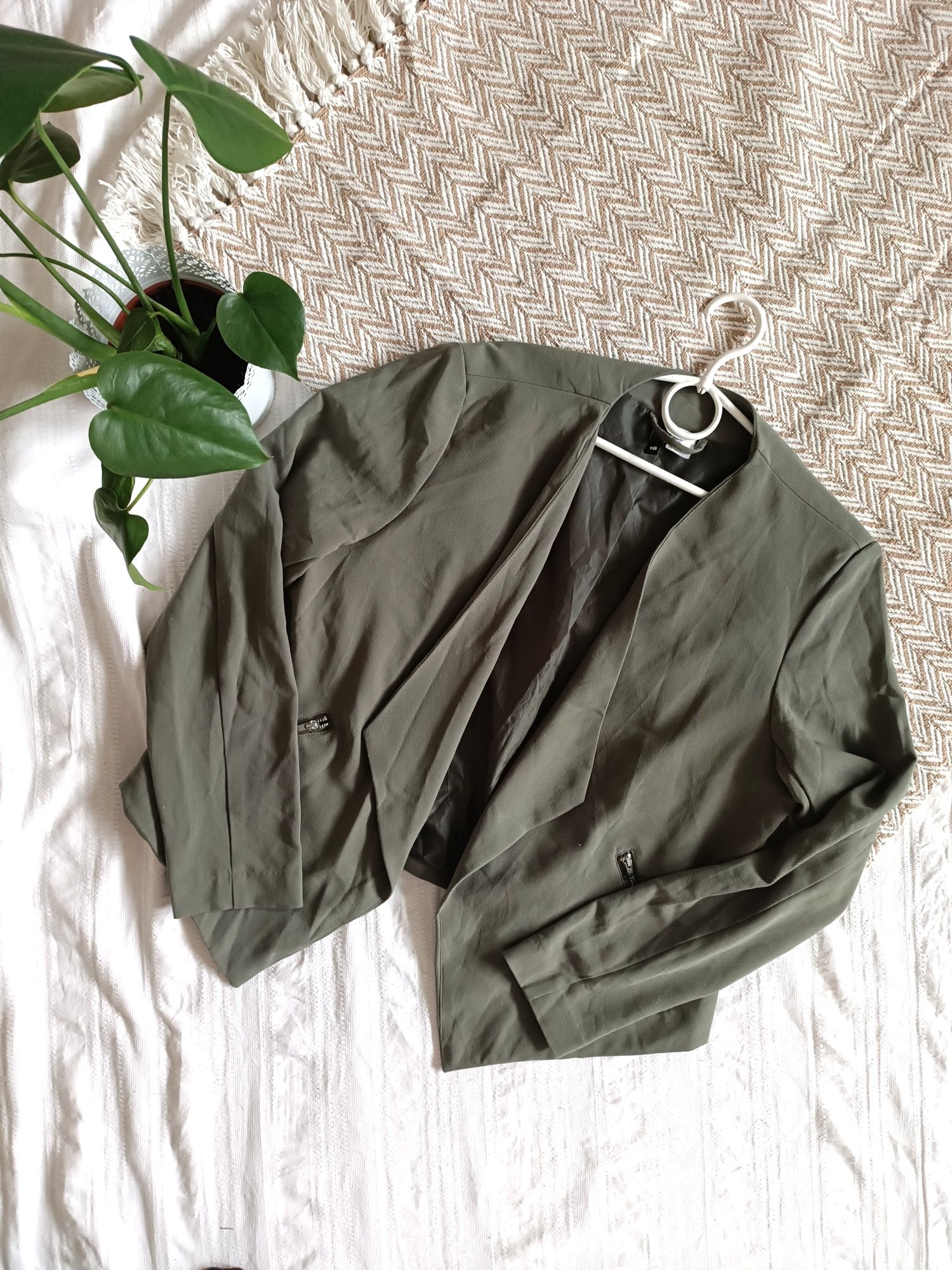 Marynarka krótki trencz H&M rozmiar 42 XL zielony Khaki