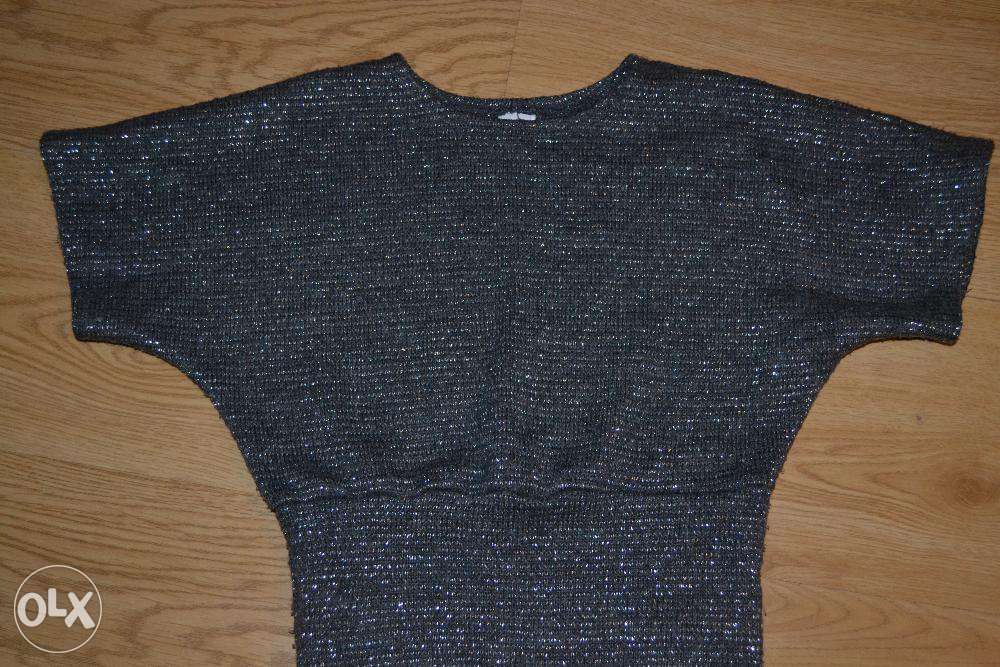 sweterek nietoperz bezrękawnik 128,kamizelka,ze srebrną nitką,szkoła