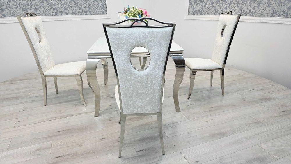 Jadalnia Glamour – Stół Ludwik 100x100 + 4 Krzesła Viktoria