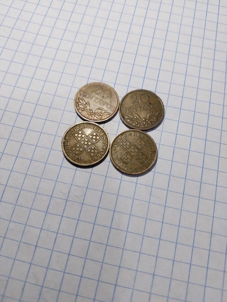 Moeda de 20 centavos 69, 70, 72 e 74 Portugal