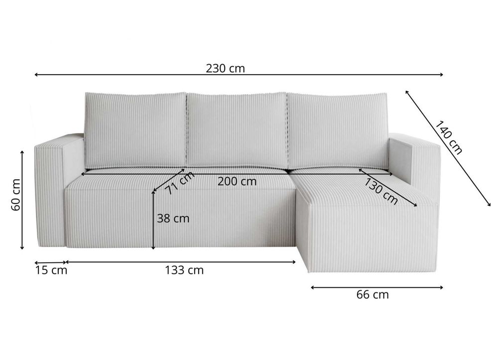 Narożnik kanapa NOYO 230 cm funkcja spania rogówka pojemnik bonel