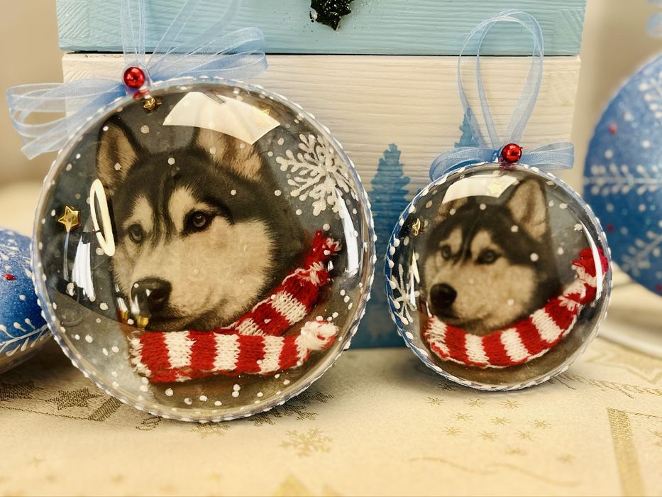 bombka z psem rasy haski ręcznie wykonana