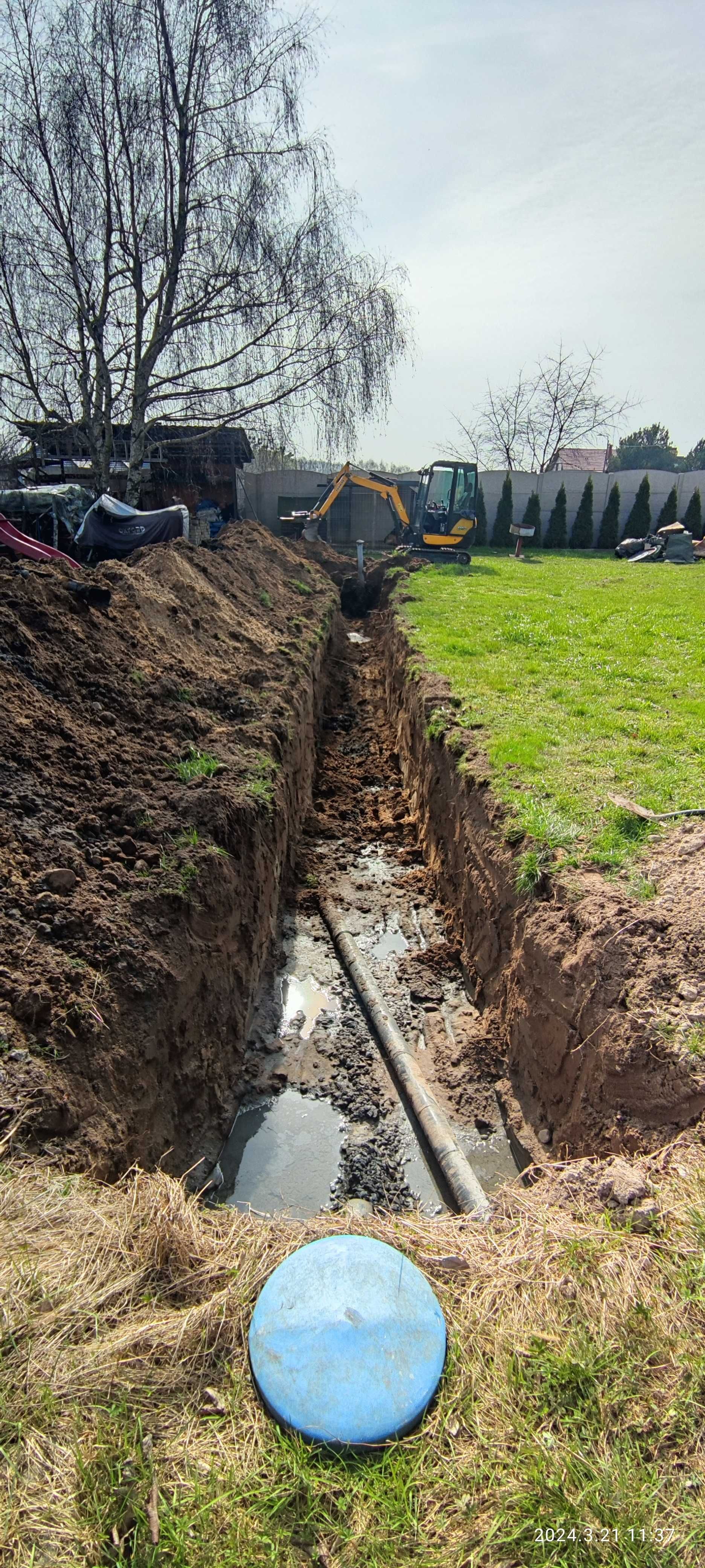 Usługi minikoparką. Prace ziemne odwodnienia drenaże