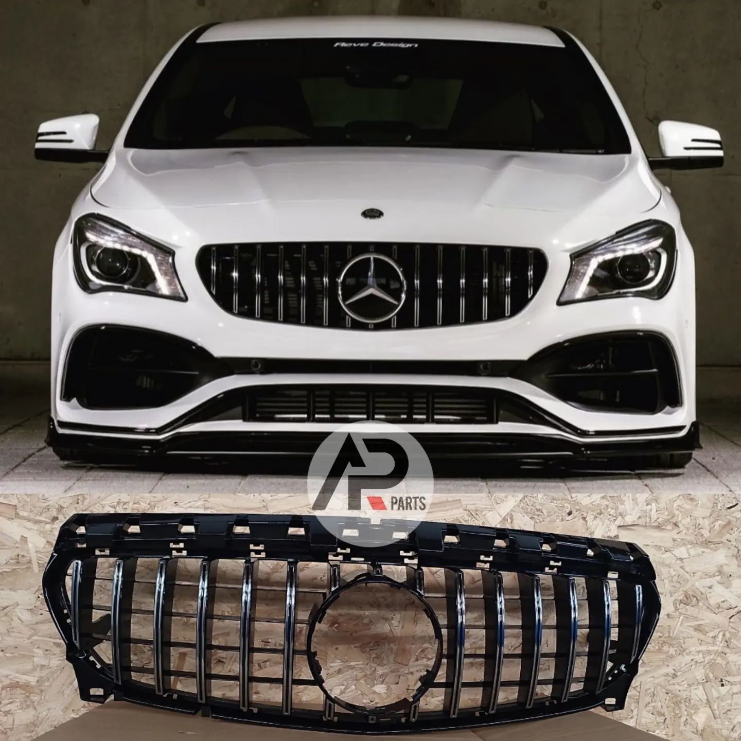 Mercedes CLA W117 Grelha Gtr preto brilhante riscas cromadas