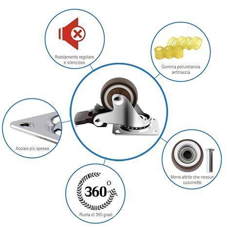 4 kółka śred. 3,2cm na płytcie obrotowej + hamulce