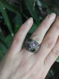 Yes pierścionek srebro oksydowane z kamieniami
