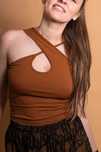 Top crop Shein 36 S 38 M prążkowany brązowy