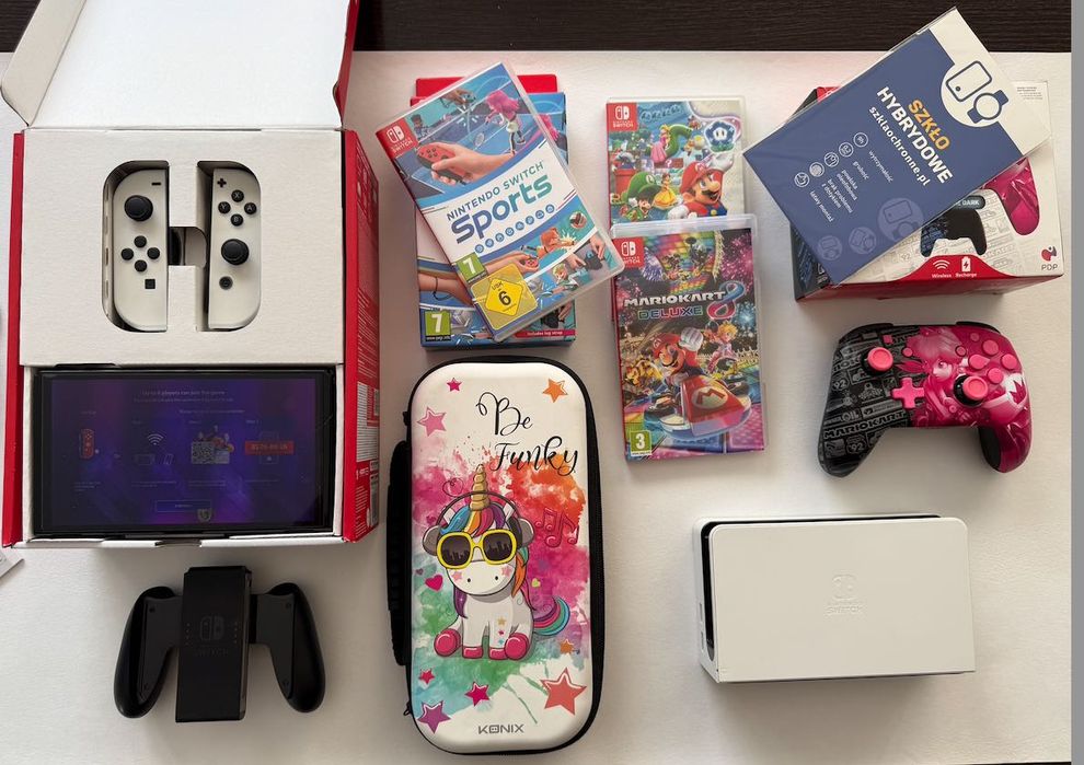 Nintendo Switch OLED + PAD + 4 Gry + Etui + Szkło + Pudełka Fabryczne!