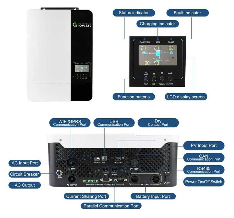 Гібридний інвертор Growatt SPF 5000ES 48В, 5 кВт