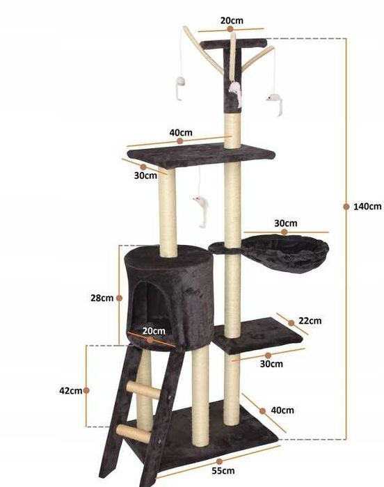 Drapak hamak leżak dla kota z budka i zabawka wysoki