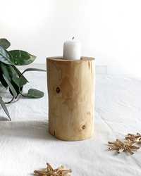 Naturalny świecznik z litego drewna 13,5 cm boho rustykalny