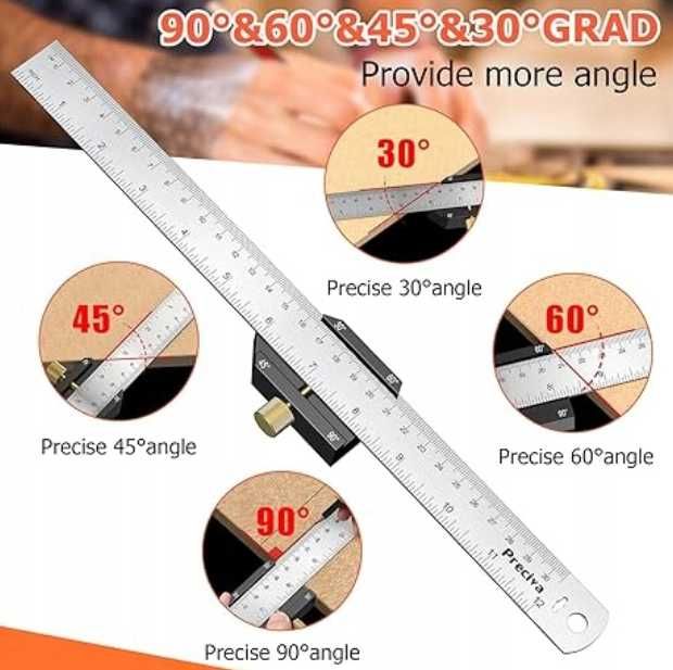 Zestaw kątowników i linijek Preciva 175 mm i 300 mm z poziomicą