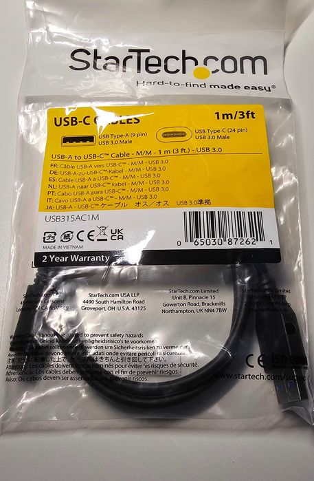 Startechcom USB-A to USB-C cable, 1m, czarny
