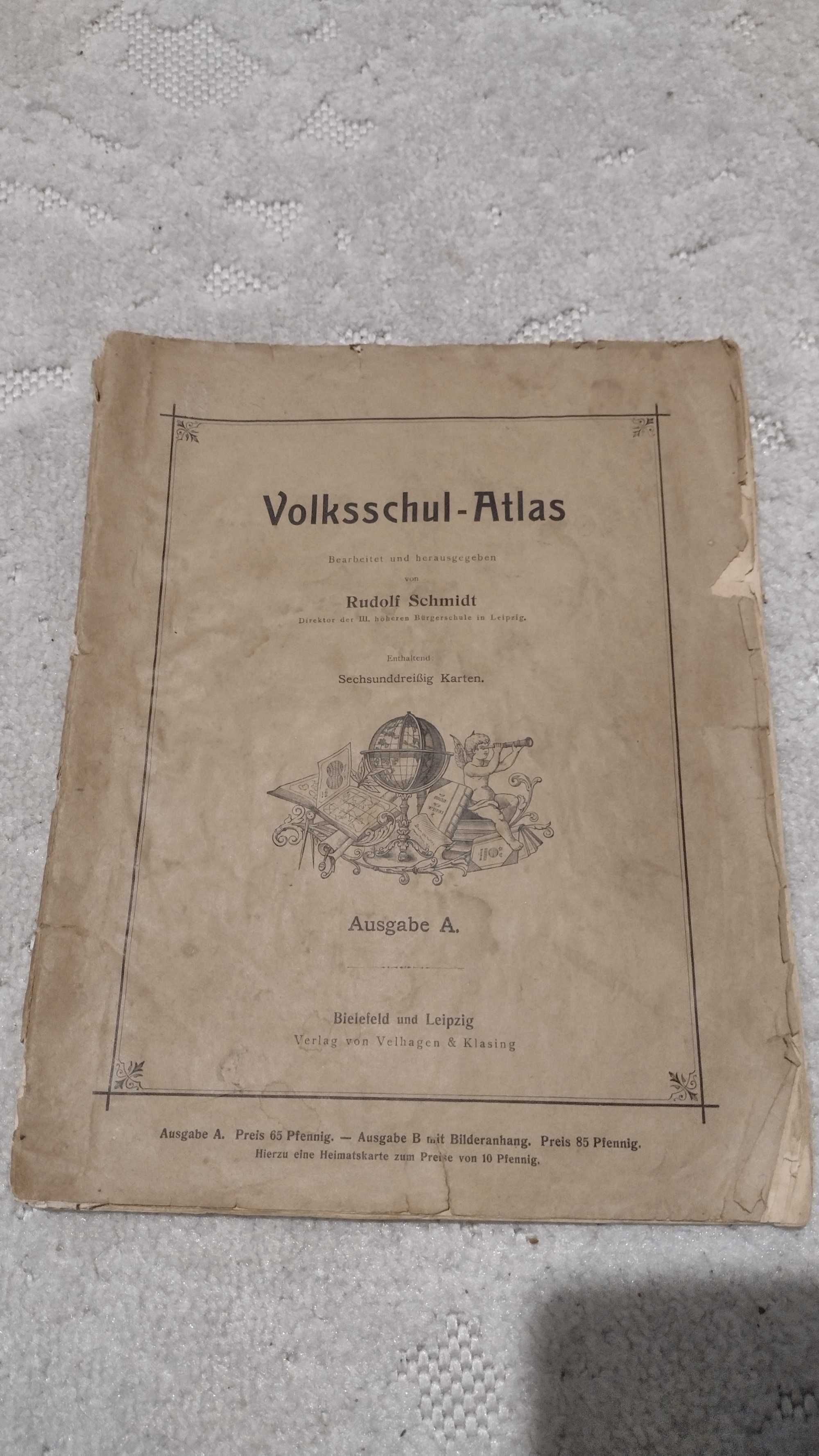 Stary niemiecki atlas geograficzny Volksschul-Atlas 1913 rok