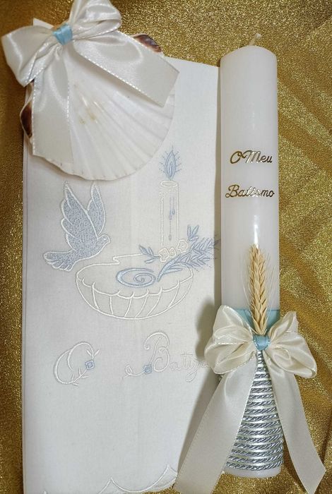 Conjunto Batismo (Vela, Toalha e Concha)