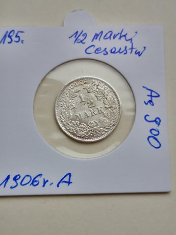 12 szt srebrnych monet 1/2 Marki Cesarstwa Niemiec.