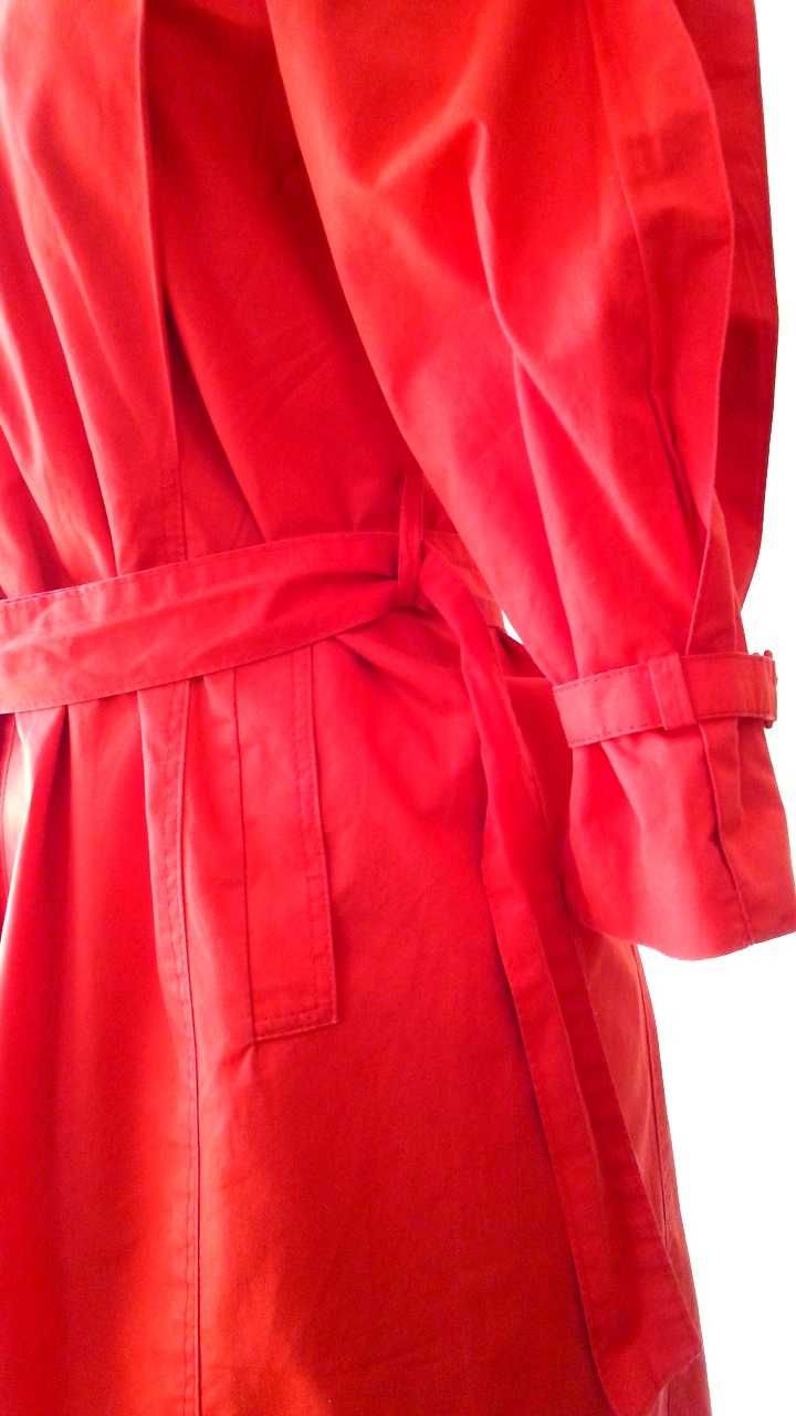 czerwony  trencz płaszcz 36/S bufiasty rękaw bawełna styl #vintage
