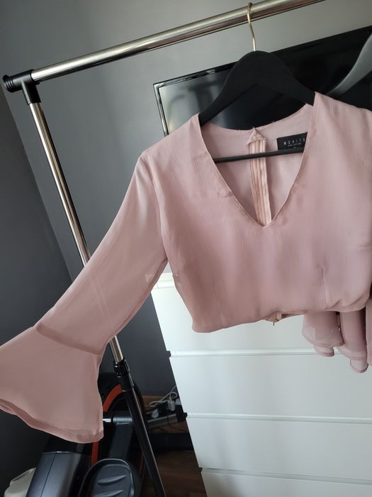 Komplet zestaw bluzka top spódnica pudrowy róż mohito XS S
