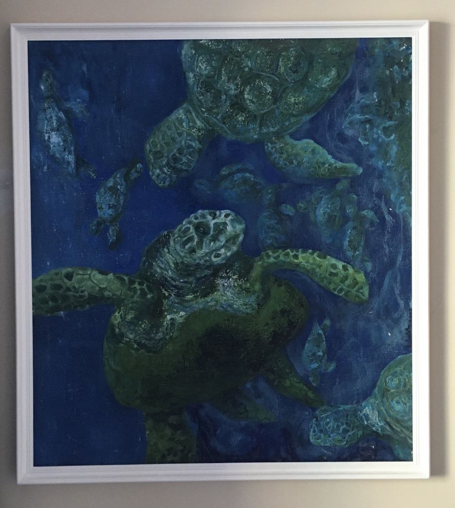 Obraz żółwie 90x100, płótno, olej