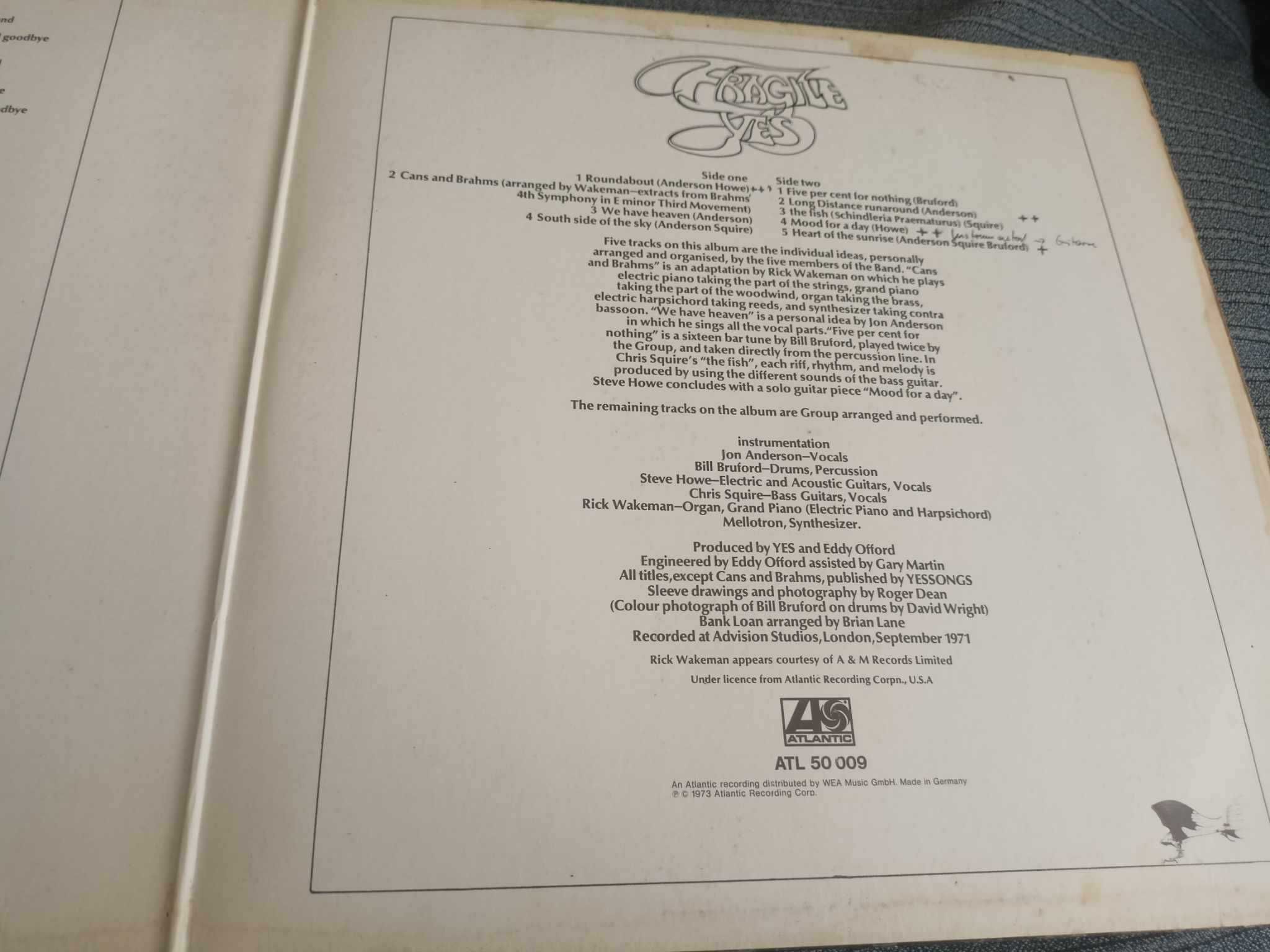 Yes - Fragile, winyl (LP), wczesne wydanie GER, PF - VG/VG+