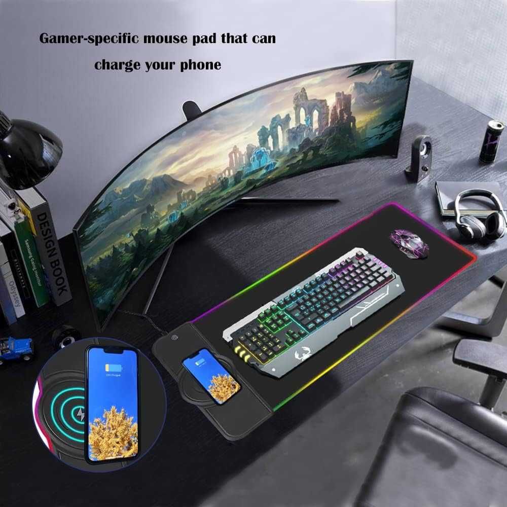 Auvstar podkładka pod mysz XXL 800x300mm RGB ładowarka indukcyjna 15W
