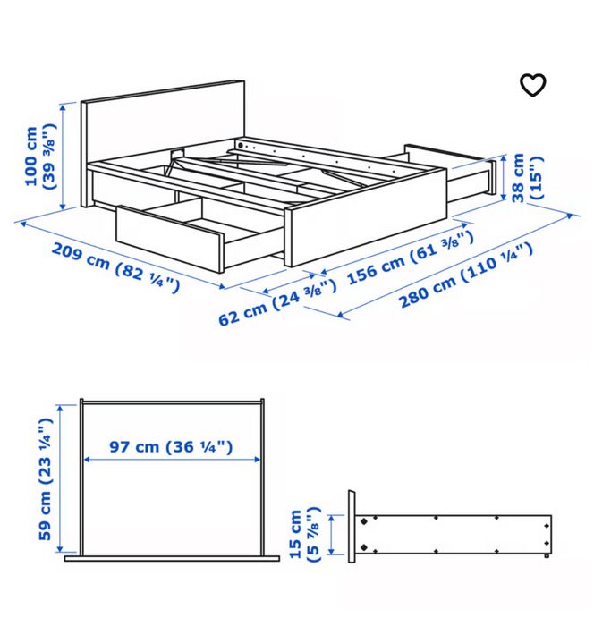 Cama MALM 140x200 com 4 gavetoes