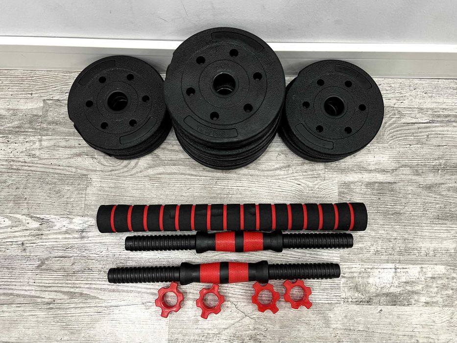 Zestaw Hantle Regulowane na Gryf 10KG Bitumiczne Sztangielki Ćwiczenia